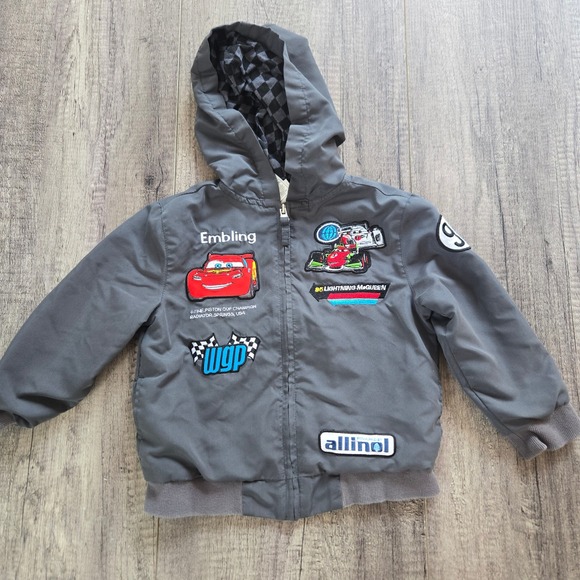 Disney Other - Disney‎ Store Cars Lightning McQueen Grey Hooded Patch Jacket Kids 2/3 221221381